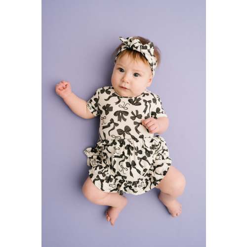 Monochrome Bows Short Sleeve Bodysuit Bamboo Dress
