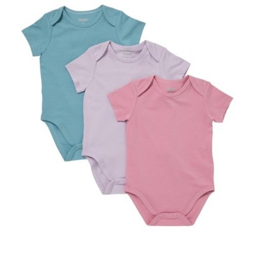 Hanes Pure Comfort Baby Short Sleeve Bodysuits, Organic Cotton, Boys & Girls, 3-Pack Dusty Jewel Tones Assortment 3MTH