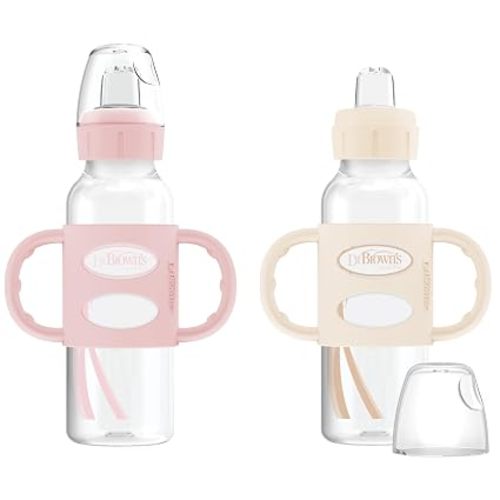 Dr. Brown's Narrow Sippy Spout Bottle with Handles, Pink & Ecru, 2-Pack