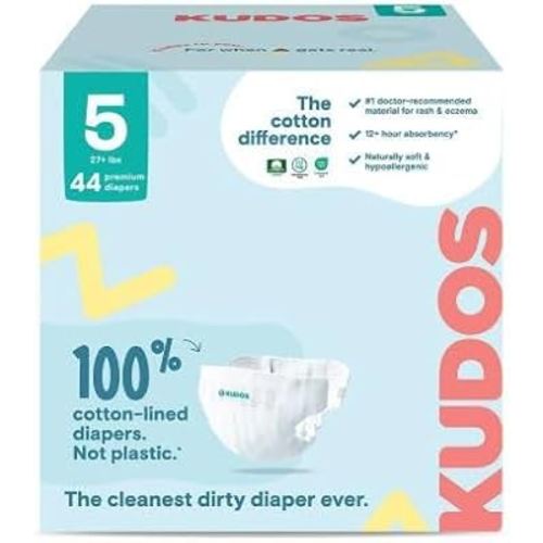 Kudos Chlorine Free Premium Diapers, Cotton-Lined, Size 5, 44 Count, 27+ lbs