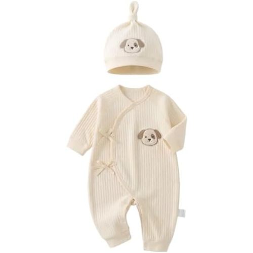 100% Cotton Newborn Baby Romper Clothes Set,Ribbed Kimono Side Tie Infant Bodysuit for Boy Girl 0-6 Months