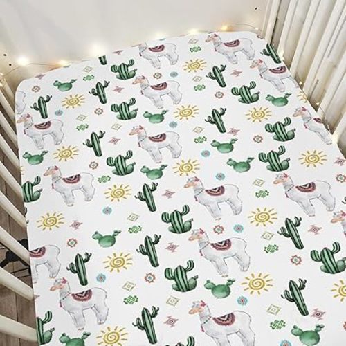 Tribal Llama Cactus Baby Crib Sheets for Boy Girl 52x28Inch Alpacas Sun Totem Soft Stretchy Fitted Crib Mattress Cover Wild Desert Animal Baby Sheet for Standard Crib & Toddler Bed Mattress