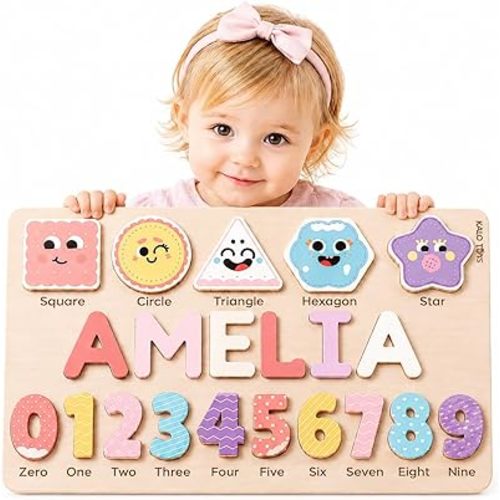 Personalized Name Puzzle for Toddlers 1-3, Custom Wooden Name Puzzle with Numbers and Shapes, 18 Art Sets, More Than Any Other, Baby Name Puzzle, Personalized Baby Gifts