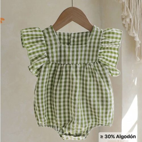 Vintaside Kids 1 pieza Mono de manga corta con estampado de cuadros verdes para bebé niña. Material suave y cómodo, estilo princesa juguetona, adecuado para primavera/verano, al aire libre, viajes, uso diario | SHEIN USA