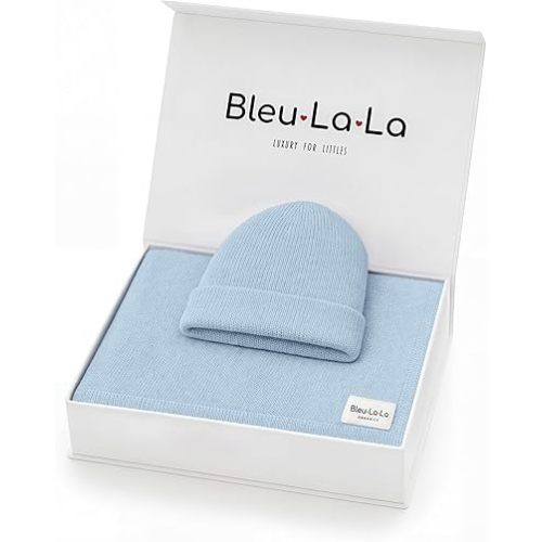 Baby Gift Set - Organic Cotton Newborn Blanket Essentials, Thoughtful Baby Shower & New Baby Gift for Boys & Girls (Luxe - Sky Blue)