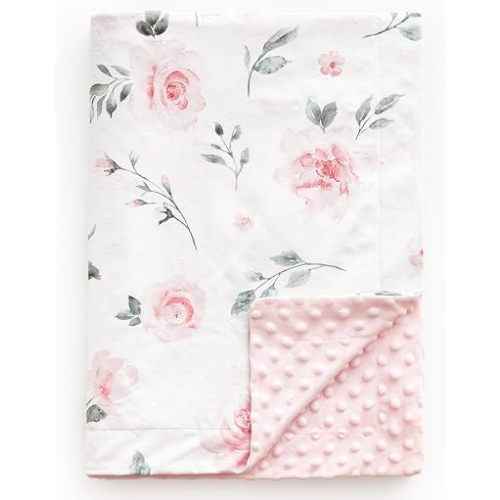 david's kids Micro Fleece Minky Baby Blanket for Girls with Double Layer and Soothing Raised Dots, Breathable and Soft Lightweight Receiving Blanket for Newborns, 30x40 Inches, Floral Flowers
