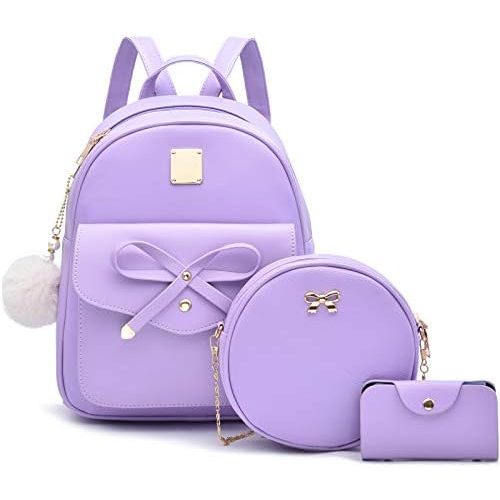 I IHAYNER Girls Bowknot 3-Pieces Fahsion Leather Backpack Backpack Purse for Women Rucksack for Ladies Shoulder Bag