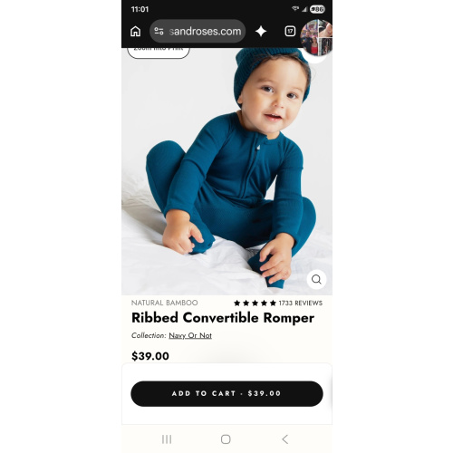 Baby Solid Navy Bamboo Ribbed Convertible Romper | Navy or Not