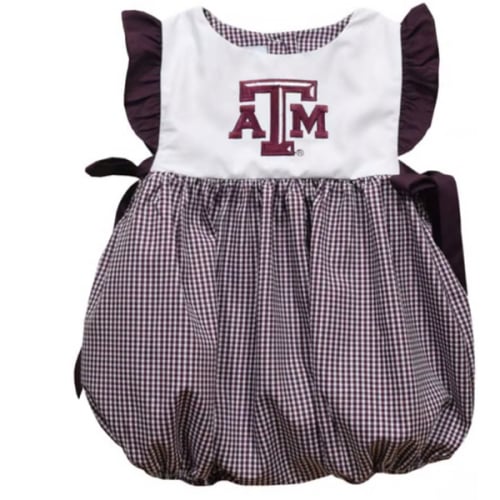 Vive La Fete Texas A&M Aggies Baby Girls MAROON Gingham Bubble Short Sleeve Dress - 6351261