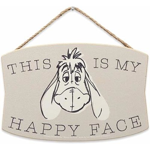 Disney Winnie the Pooh Hanging Wood Wall Decor - This Is My Happy Face - Cute Eeyore Sign for Kids' Bedroom or Play Room