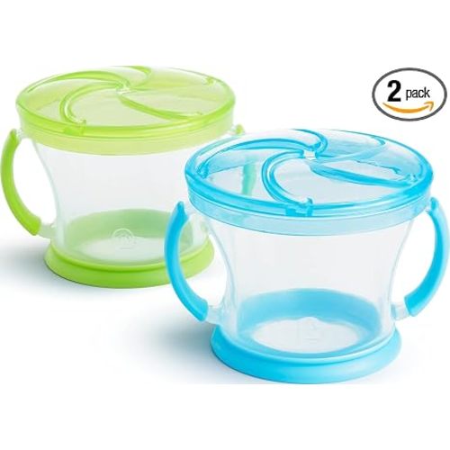 Munchkin Snack Catcher Toddler Snack Cups, No Spill, 2 Pack, Blue/Green