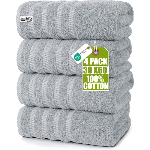 Utopia Towels 4 Pack Premium Extra Large Bath Towels Set, (30 x 60 Inches) 100% Ring Spun Cotton, Lightweight and Highly Absorbent Quick Drying Towels, Perfect for Daily Use (Cool Grey)