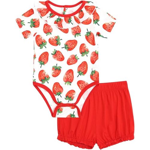 Baby Girls Outfits Short Sleeve Ruffle Top with Shorts Sets 2 Piece Clothing Set Viscose from Bamboo, 0-24Months