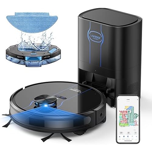 Robot Vacuum and Mop, 5000Pa Self-Emptying Robot Vacuum Cleaner, Lidar Navigation Robotic Vacuums with Smart Mapping, 180 Min Max, No-Go&No-Mop Zones, APP Voice Control for Pet Hair, Carpet