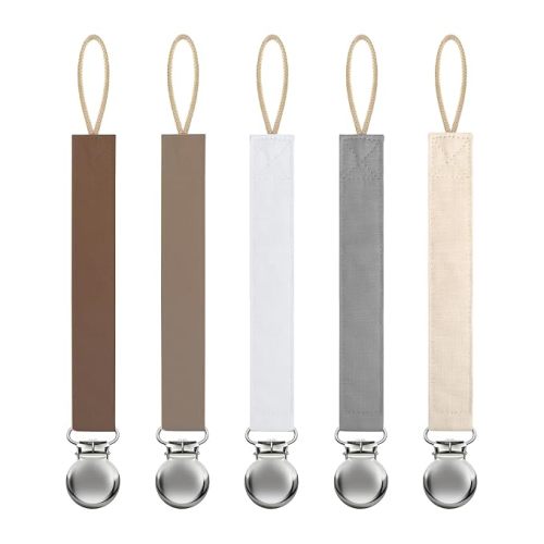 Linen Pacifier Clip for Baby Girls & Boys, 5 Pack Binky Clips