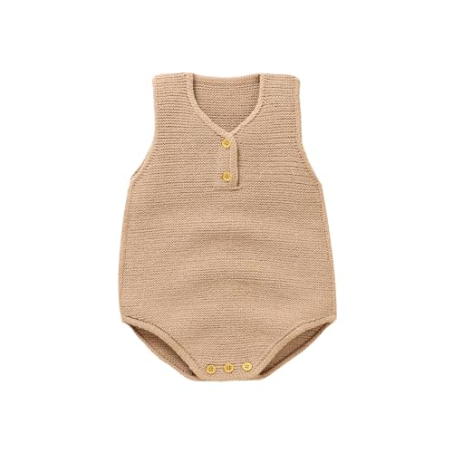 Baby Knit Romper Summer Sleeveless V-Neck Sweater | Tank Top Bodysuit,Breathable Romper,Tank Top Design,Snap Crotch,Neutral Newborn Summer Clothes,Infant One Piece Outfits,1-9M