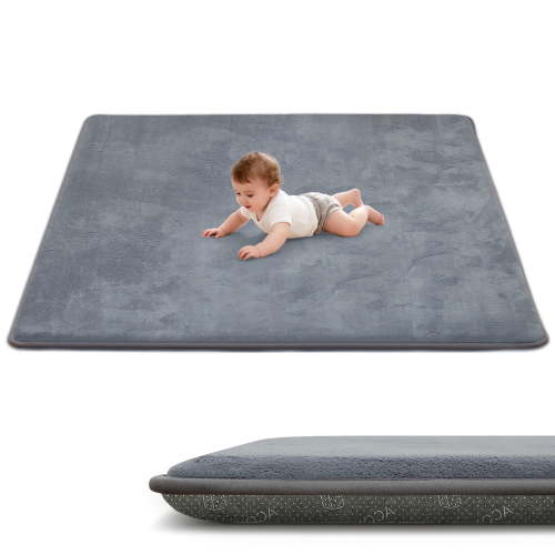 ACOMOPACK 1.3" Thick Baby Play Mat for Floor 59x71-Large Water-Repellent&Non-Slip Memory Foam Mat for Kids,Toddlers,Soft Velvet Nursery Rug for Tummy Time&Crawling,Yoga,Tatami Style(Grey)