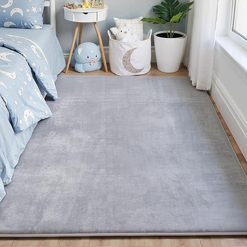 Thick Baby Play Mat for Floor,Padded Foam 59x39 Nursery Rug,Ultra Soft Support&Plush Feel Tummy Time Mat,Non Slip for Toddler,Infants,Kids Play,Yoga,Baby Crawling (Light Grey)