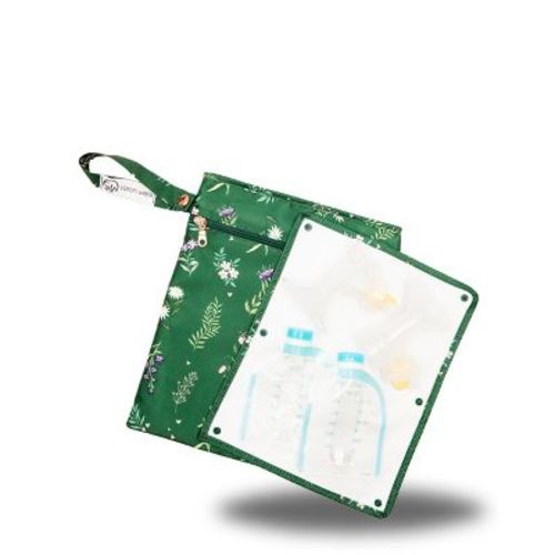 Sarah Wells Pumparoo Wet/Dry Bag – Compact Pump Parts Organizer with Waterproof Compartment & Staging Mat – Machine Washable Olive You