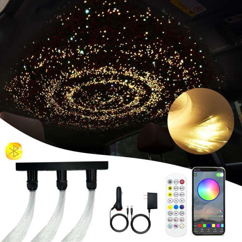 Twinkle Fiber Optic Light, 20W Starlight Headset Kit with App/RF Remote Control and Music Mode, Suitable for Autohome Star Ceiling Sky Decoration, 3-hole RGBW Light Engine + 300 Pieces of 0.0 cm 8-fo
