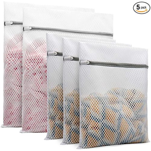 Muchfun 5Pcs Durable Honeycomb Mesh Laundry Bags for Delicates (2Large, 3Medium)