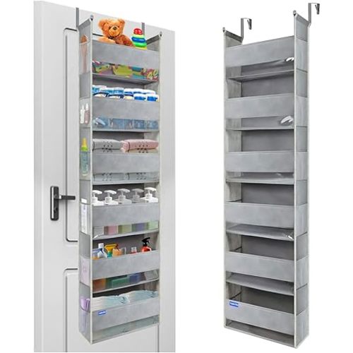 Extra Large Over The Door Organizer Storage 6-Shelves and 12 Side Pockets, Heavy Duty Hanging Door Organizer for Closet Bathroom Bedroom Nursery Pantry, Grey