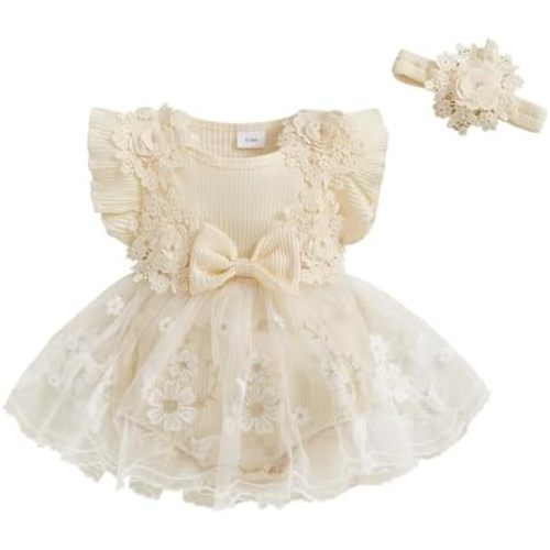 Newborn Baby Girl Summer Dress Ruffle Sleeveless Floral Embroidery Romper Dress Headband Beautiful Clothes Set