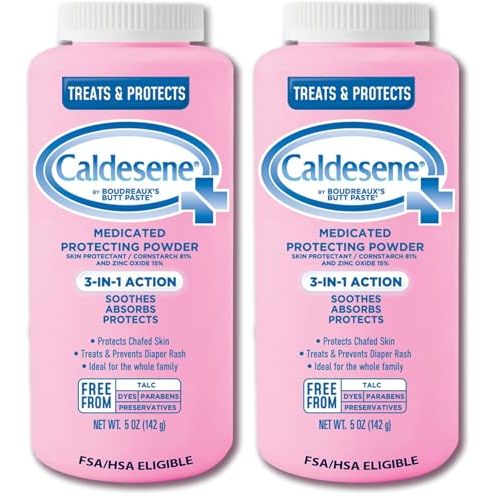 Caldesene Medicated Protecting Body Powder with Zinc Oxide and Cornstarch,Talc-Free Baby Powder Soothes & Protects,5 Oz.,(Pack of 2)