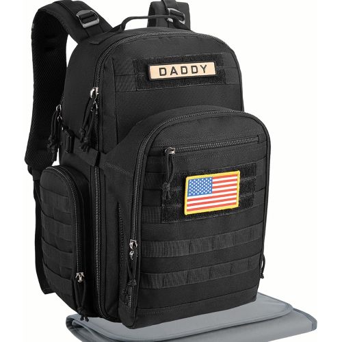 SHARKMOUTH Mens Military Diaper Bag - Military Baby Backpack with Insulated Bottle Pouches for Outdoor-Loving Dads - Changing Pad & MOLLE System for Camping, Hiking Travel