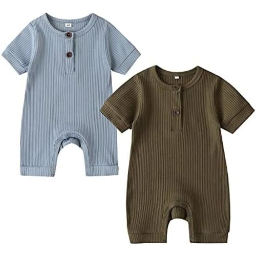 Newborn Baby Boy Girl 2 Pack Romper Unisex Infants Summer Solid Button Onesie Jumpsuit Outfits Clothes