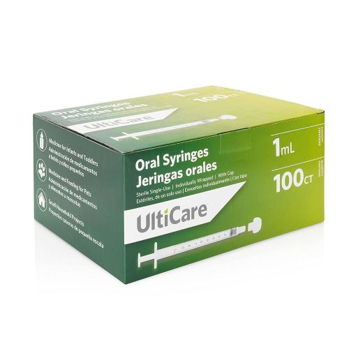 UltiCare 1mL Oral Tip Syringe – Uses Include Oral Administration of Medicine for Infants, Toddlers and Small Pets, and Small HH Projects. with Cap, Sterile Individually Wrapped, 100 Count