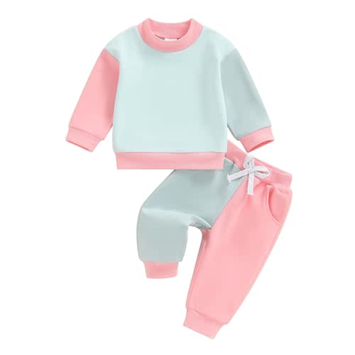 Fernvia Toddler Baby Girl Clothes 3 6 9 12 18 24 Months Fall Outfits Solid Long Sleeve Sweatshirt Tops + Pants Set
