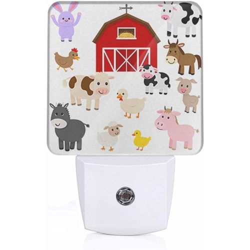 Farm Animals and Barn Night Lights Plug into Wall Cute Cartoon Night Light with Dusk to Dawn Sensor for Home Bedroom Bathroom Living Room 0.5W Sleep-Friendly