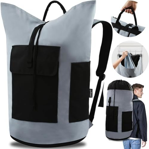 Laundry Bag Backpack 125L Extra Large, Heavy Duty 900D Coated Oxford Fabric, 3 Pockets Durable Travel Laundry Bags with Soft Padded Shoulder Straps for College Dorm, Apartment, Laundromat (Grey)