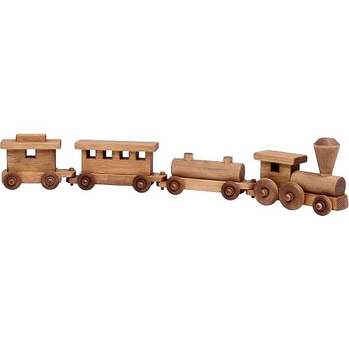 AmishToyBox.com Wooden Train Toy Play Set - 24" Long - CPSIA-Approved Finish (Harvest Stain)