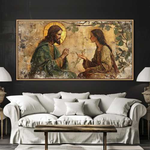 Noli Me Tangere Christ and Mary Magdalene Renaissance Framed Canvas Print | Resurrection Encounter Scene Large Religious Art for Home or Ch