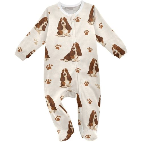 Basset Hound Dogs Pattern Baby One Piece Snug-Fit Footed Onesie Cotton Pajamas for 3-24M Toddlers Boys Girls
