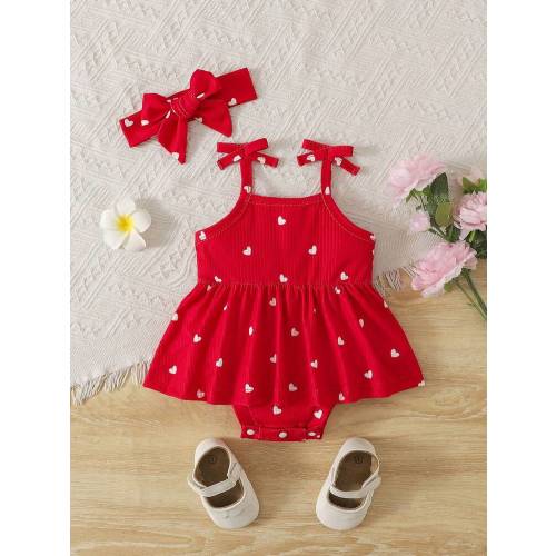 SHEIN Baby Girl Polka Dot Print Shoulder Bow Decor Ruffle Jumpsuit | SHEIN USA