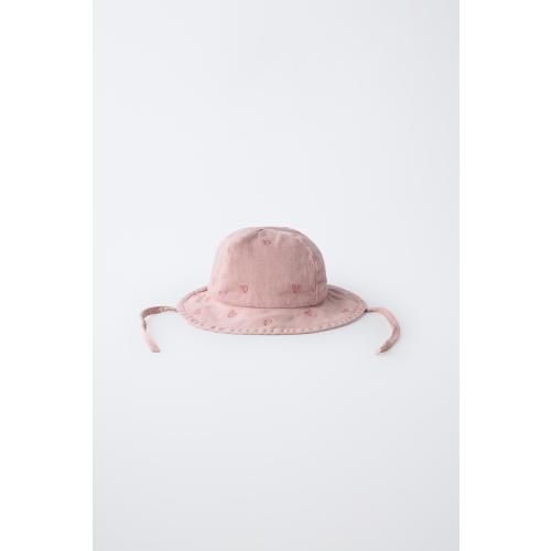 EMBROIDERED HEARTS TWILL BUCKET HAT - Pink 12-18 months | ZARA United States