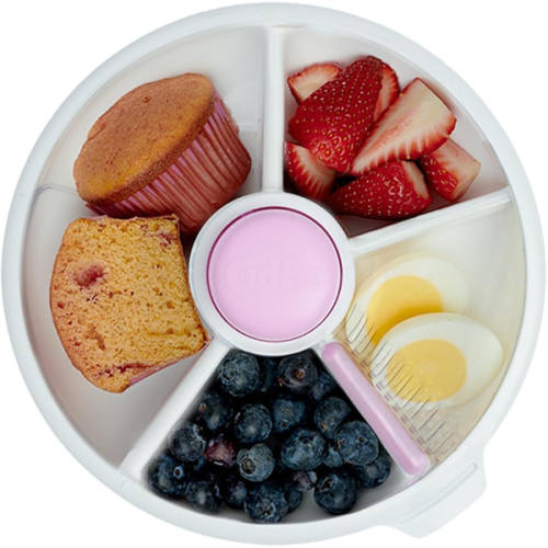 GoBe Kids Large Snack Spinner Slide Bundle with Hand Strap and Sticker Sheet - Reusable Snack Container with 4 Compartments