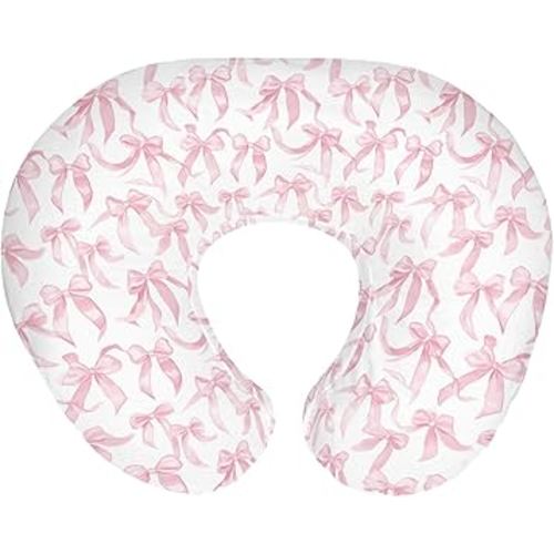 Pink Valentine's Bows Baby Nursing Pillow Covers for Girl Girly Bows Nursing Slipcovers for Breastfeeding Pillows Baby's First Valentine's Day Soft Stretchy Removable Covers for Newborn Infant
