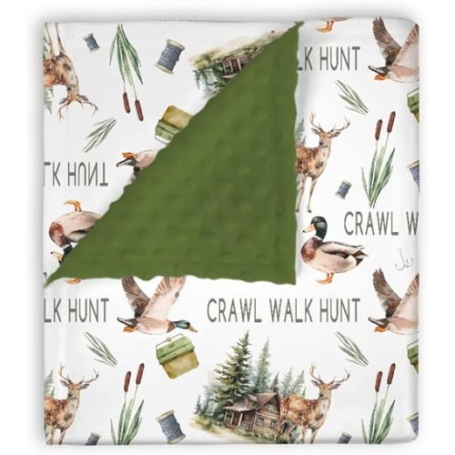 EyMzcod Mink Baby Boys Blanket Deer Mallard Duck Hunter, Crawl Walk Hunt Wild Animal Hunting Lake Soft Double Layer Dotted Backing Receiving Blankets, Newborn Infant Toddler Nursery Crib Bedding 30x40