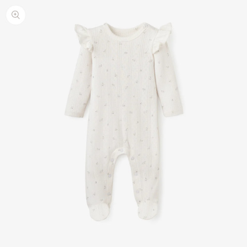 White Floral Organic Cotton Pointelle Baby Jumpsuit