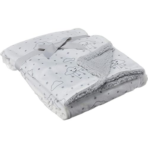 Hudson Baby Unisex Baby Plush Mink and Sherpa Blanket, Gray Clouds, One Size