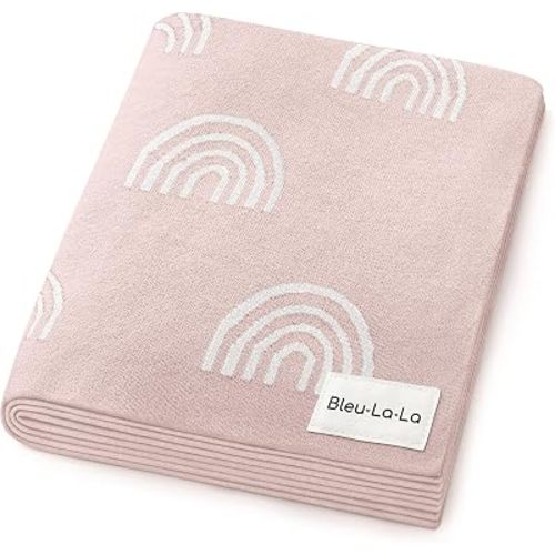Knit Baby Swaddle Blanket for Girls - 100% Cotton Buttery Soft Cozy Receiving Swaddle Stroller Blanket for Shower Gift Registry for Newborns, Infants, Toddlers (Rainbow - Pink)