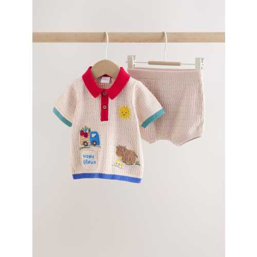 Neutral/Bright Farm Knitted Top and Shorts Baby Set (0mths-2yrs)