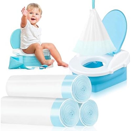 120 Pack Potty Chair Liners with Drawstring,Disposable Training Toilet Seat Potty Bags for Kids Toddlers Outdoors Travel(17.3x9.4 inch)