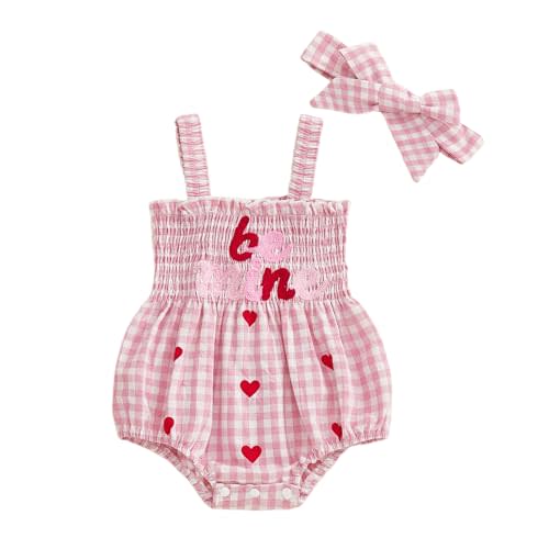 Kuriozud Valentines Day Outfit Baby Girl Bubble Romper Spaghetti Strap Onesie My First/1st Valentines Day Clothes Clothing