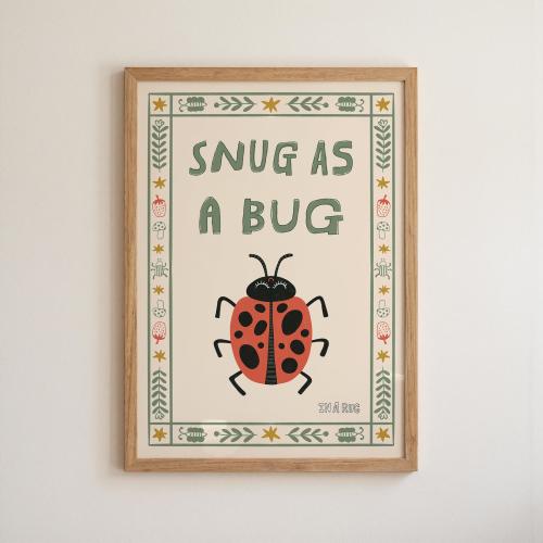 Snug as a Bug Poster, Ladybug Nursery Print, Toddler Wall Art, Playroom Decor MR80