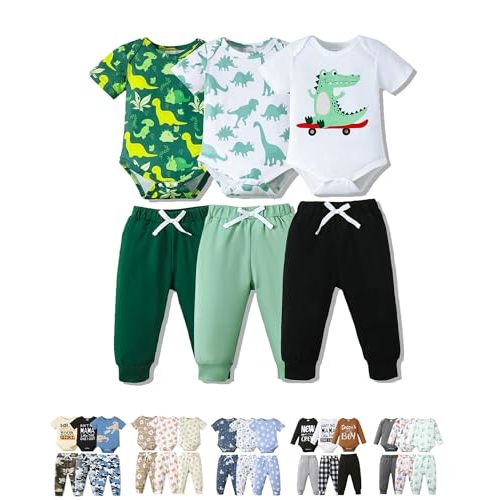 NZRVAWS Newborn Baby Boy Clothes Infant Boy Outfits Romper Pants Set 6 Pcs 0 3 6 9 12 Months